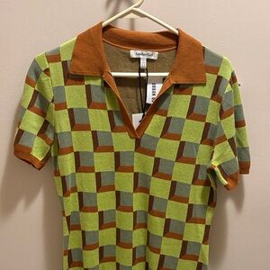 Urban Outfitters Green and Brown Checkered Mini Dress